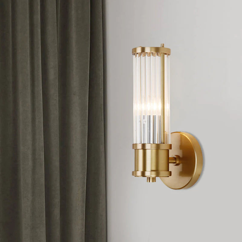 Golden Cylindrical Crystal Wall Sconce