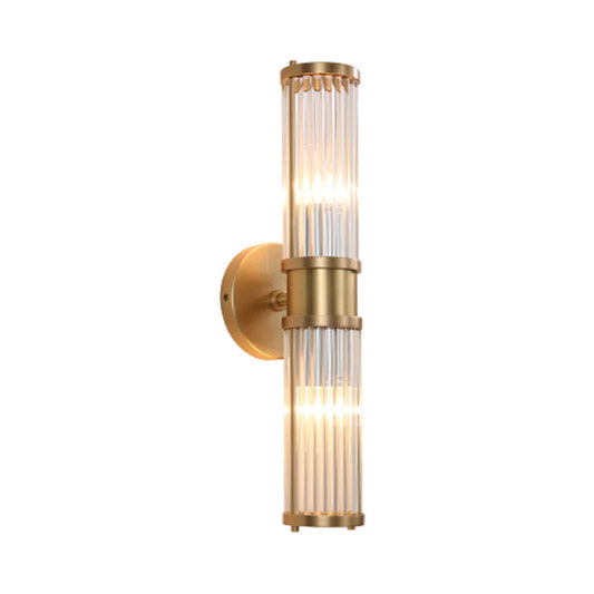 Golden Cylindrical Crystal Wall Sconce